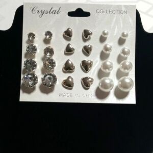 Silver and White Earring Set